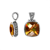 Handmade Citrine Quartz cushion pendant in sterling silver with Balinese artistry.